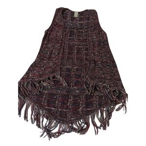 Vanity Long Cardigan Womens L Open Knit Boho Festival Fringe Hippie Cottagecore